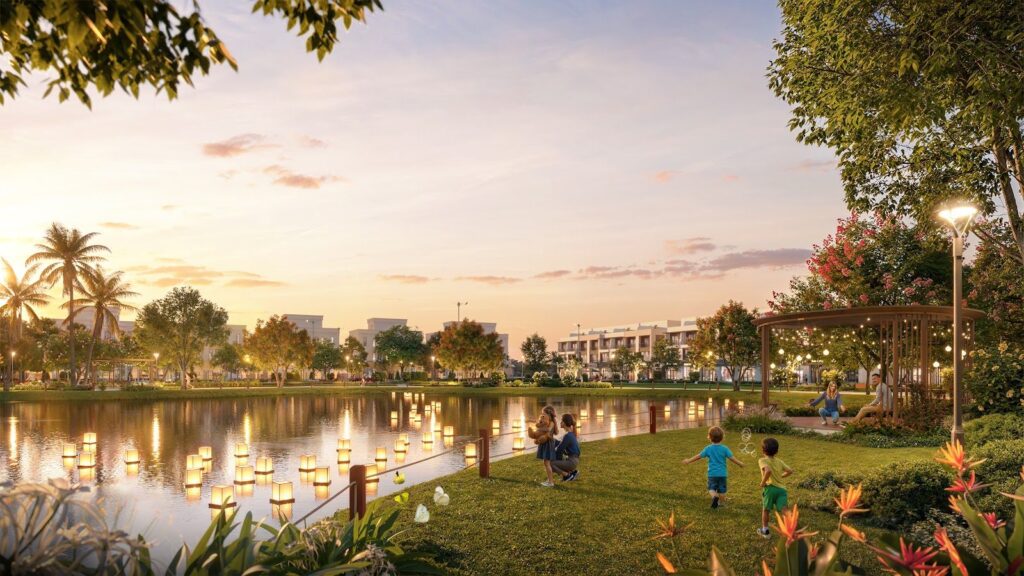 Hồ cảnh quan lúc hoàng hôn The Sunrise - Vinhomes Green City