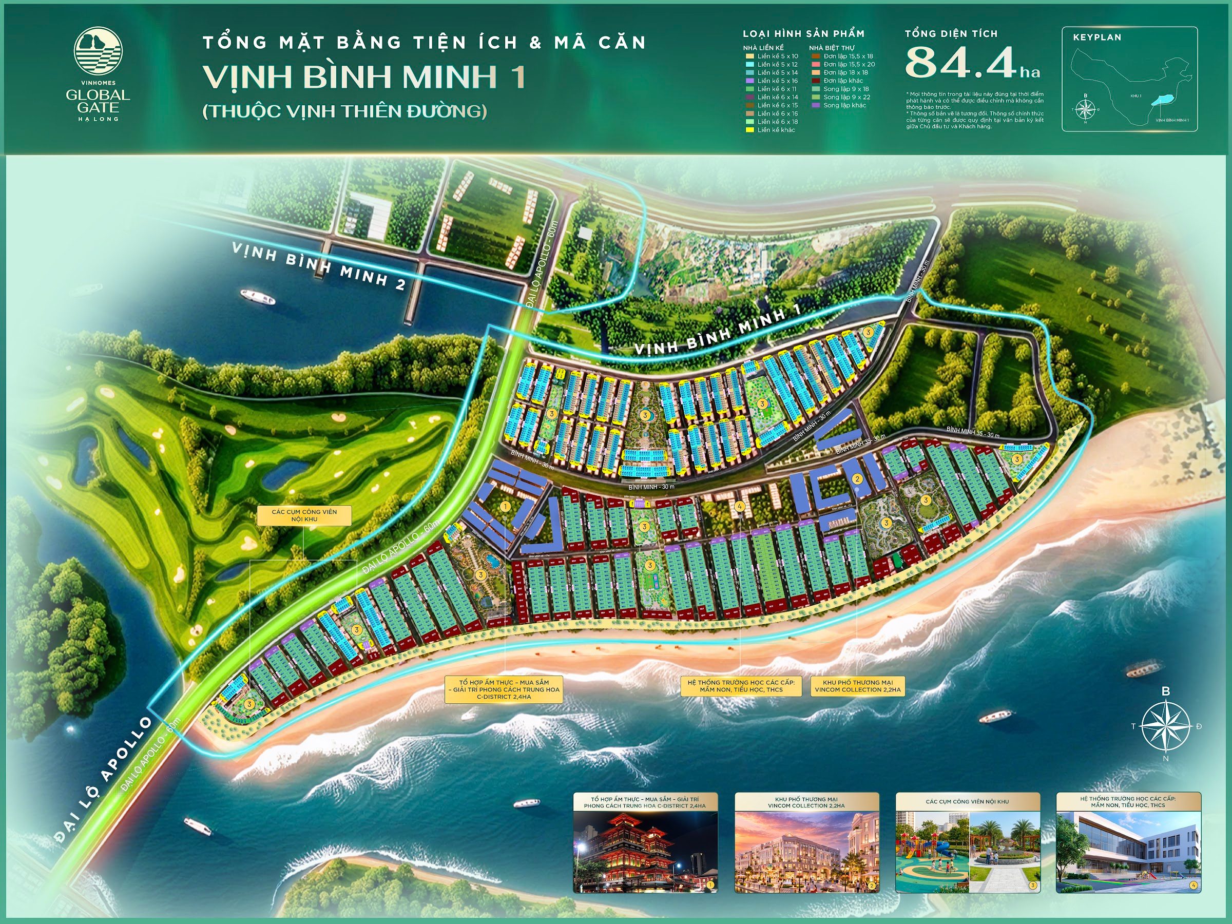 Mặt bằng tiện ích & mã căn Vịnh Bình Minh 1 - Vinhomes Global Gate Hạ Long
