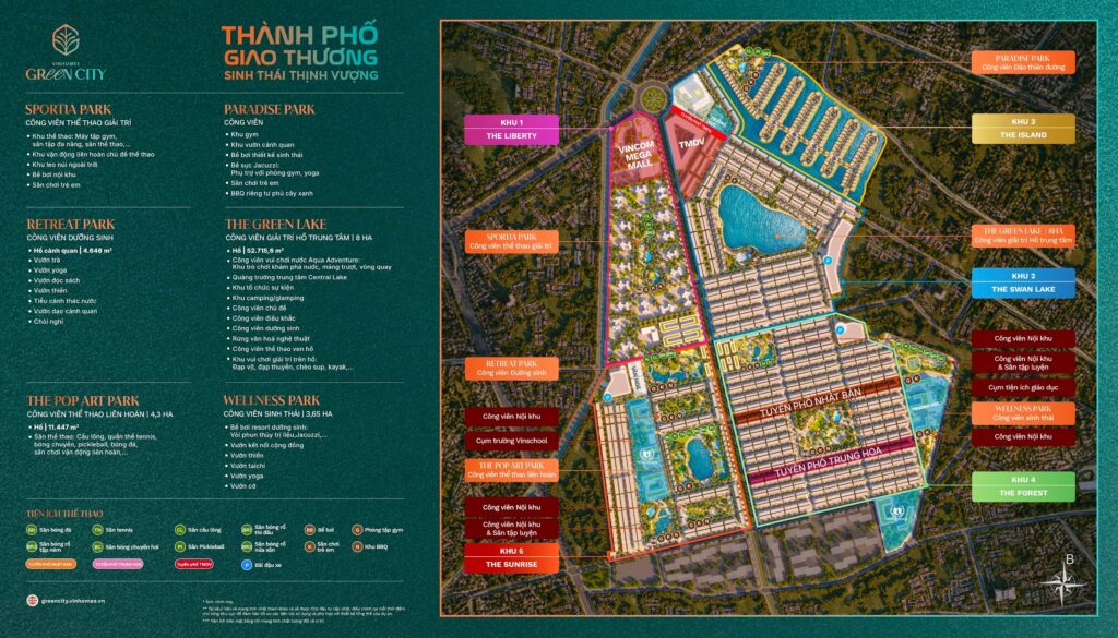 Tổng mặt bằng tiện ích 2D - Vinhomes Green City